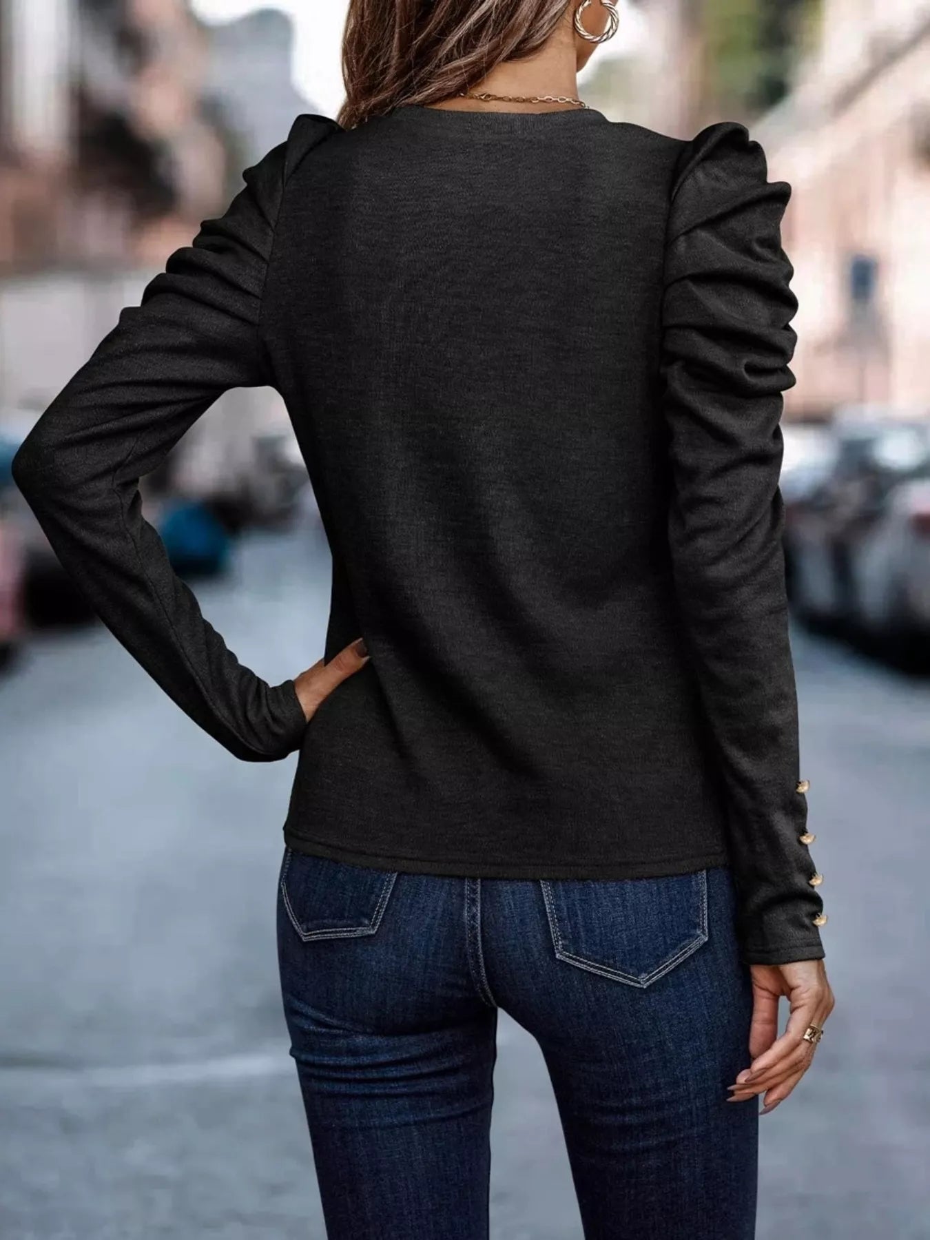 Puff Sleeve Round Neck T-Shirt