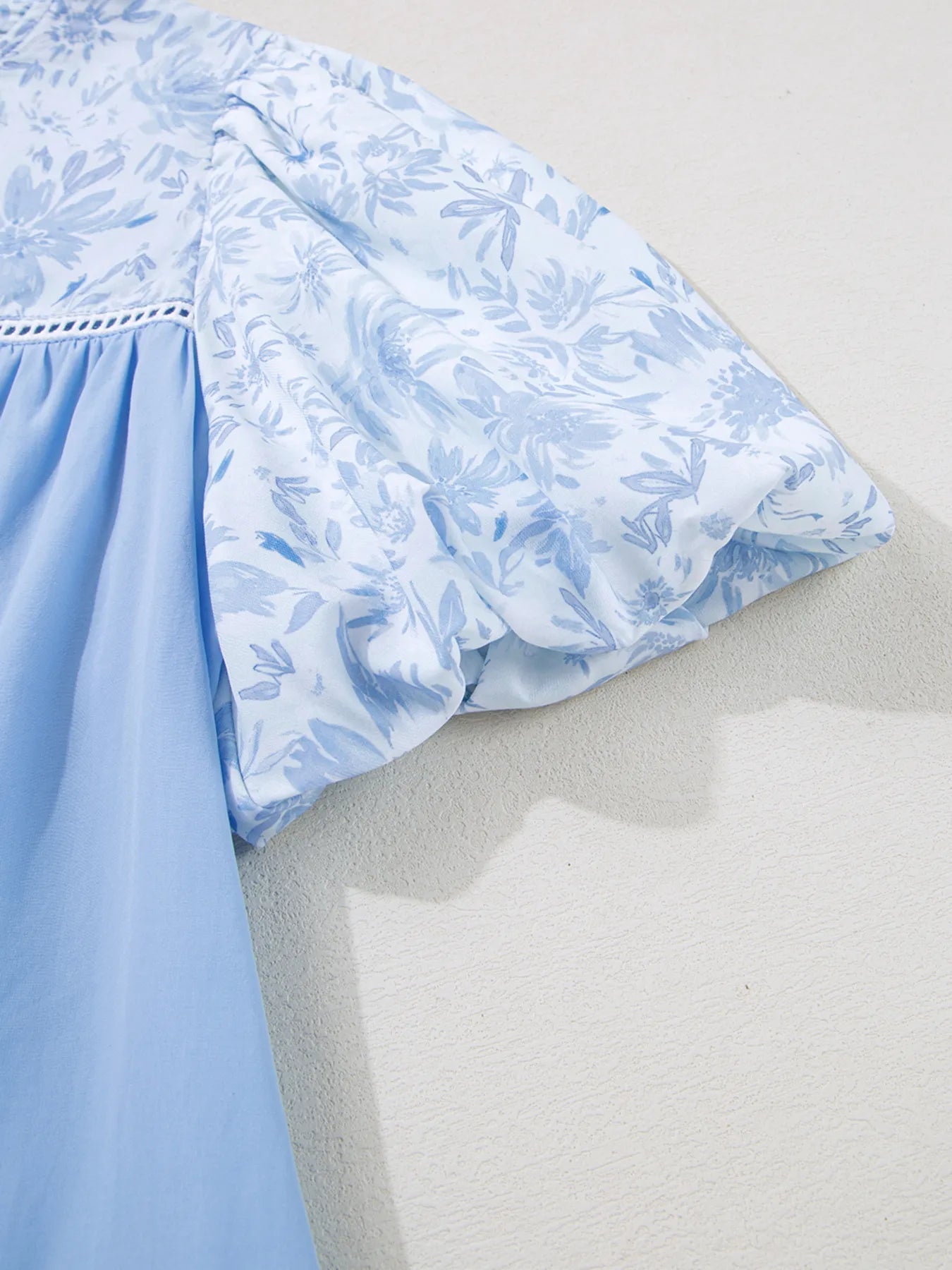 Lace Insert Floral Puff Sleeve Patchwork Loose Blouse