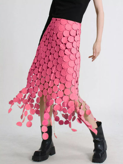 Fringe Midi Skirt Pink