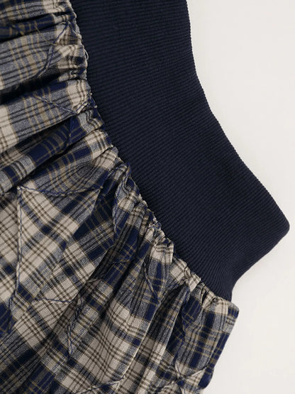 Drawstring Plaid Skort