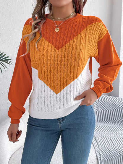 Color Block Cable Knit Sweater