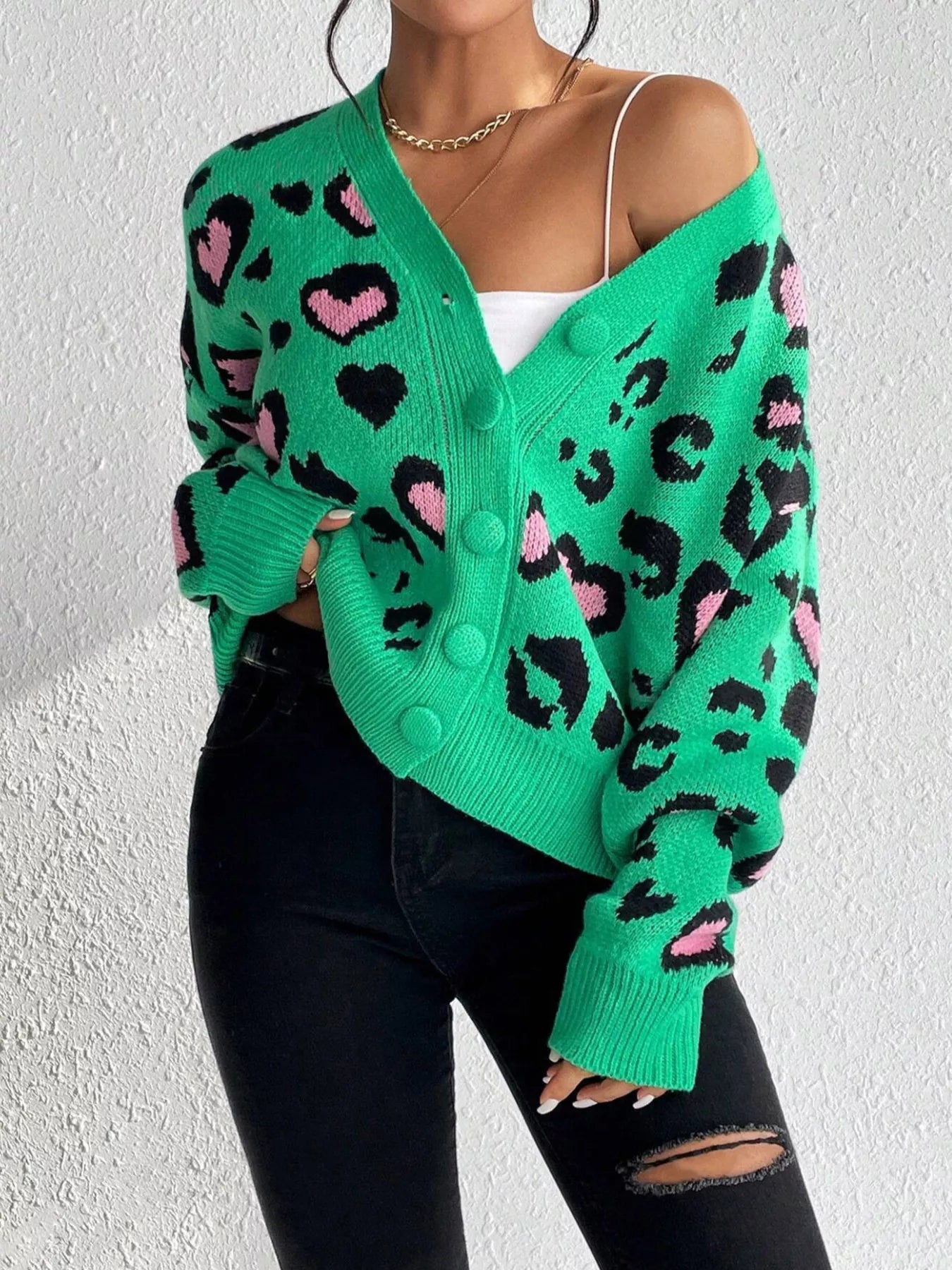 Leopard Button Front Cardigan
