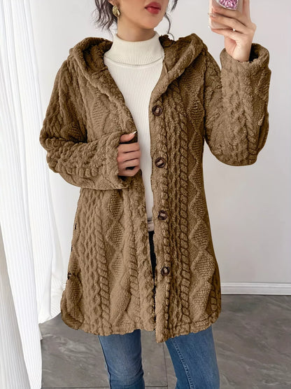 Full Size Button-Down Hooded Outerwear Plus Size Camel