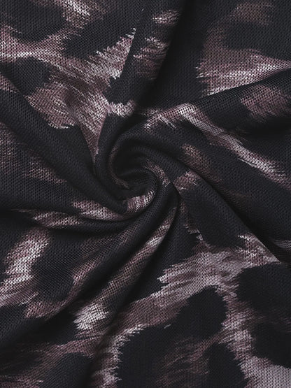 Leopard Print One Shoulder Long Sleeve Bodysuit