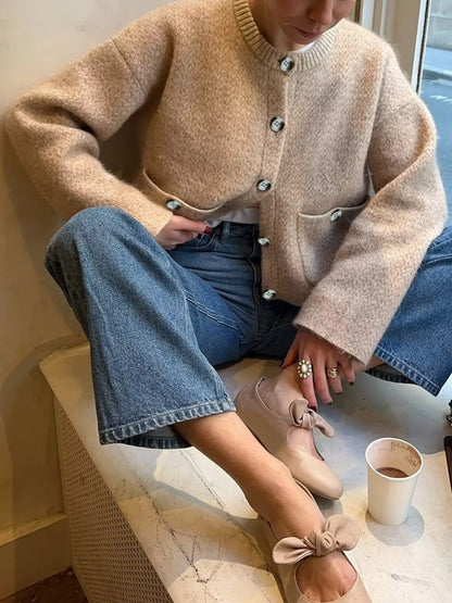 Textured Knit Button-Down Cardigan