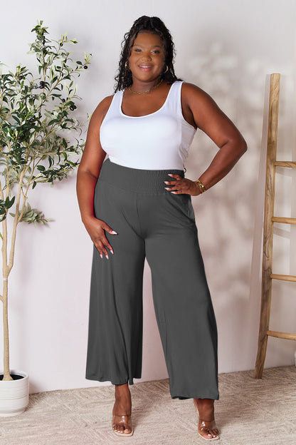 Smocked High-Waist Wide Leg Pants