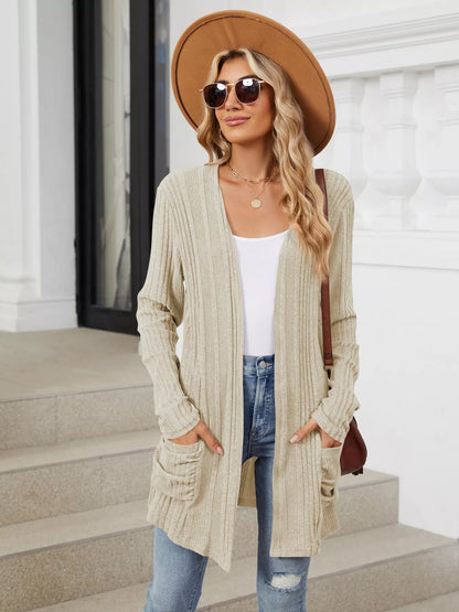 Open Front Long Cardigan Apricot