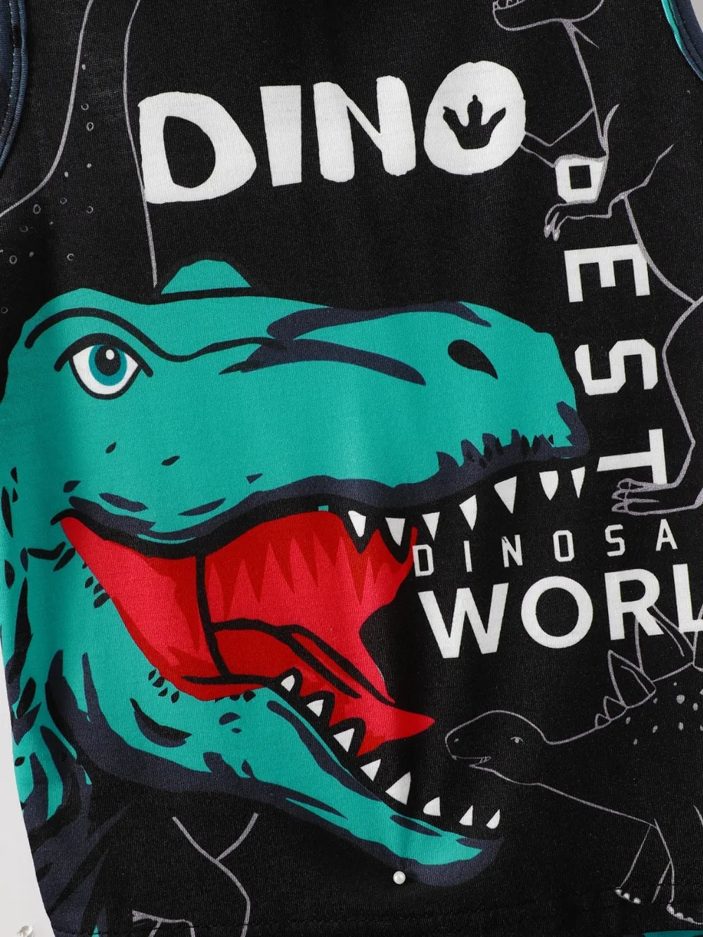 Children's Dinosaur Sleeveless Hooded Top and Pants Set