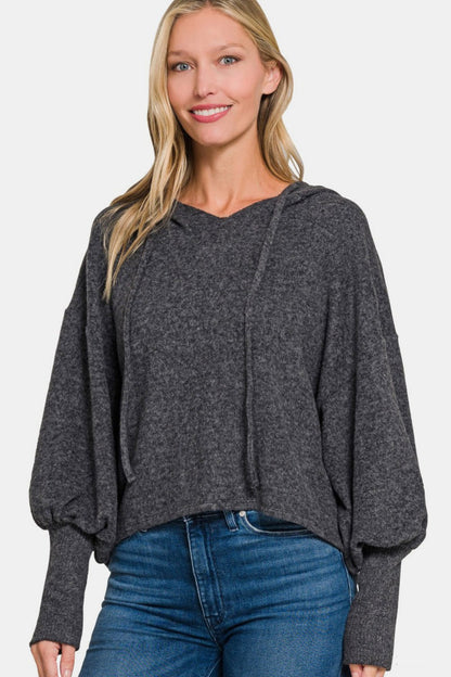 Back To School Sweater - Zenana Brushed Hacci Drop Shoulder Cropped Hoodie Black