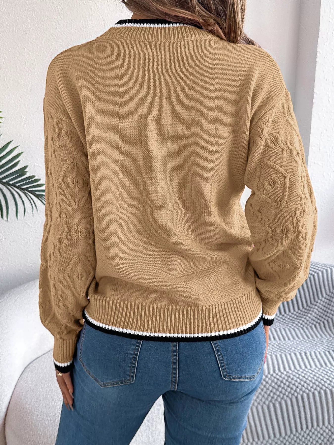 Contrast Trim Round Neck Sweater