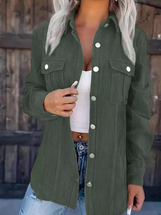 Corduroy Button-Down Jacket Green