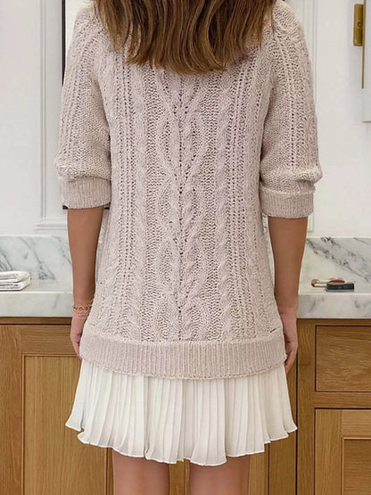 Full Size Cable Knit Pleated Hem Sweater Dress Plus Size