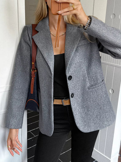 Lapel Collar Button Up Blazer