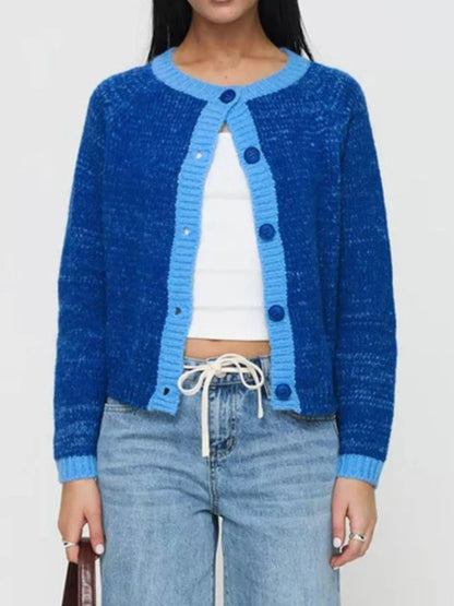 Contrast Trim Button-Up Cardigan