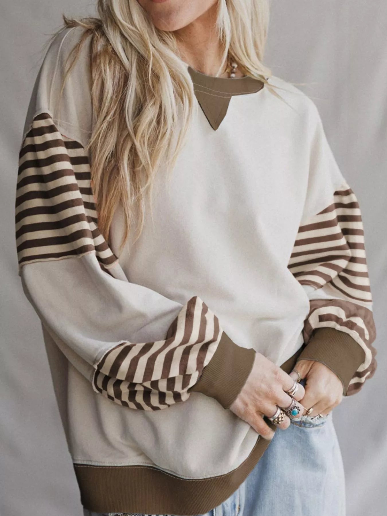 Contrast Striped Long Sleeve Sweatshirt