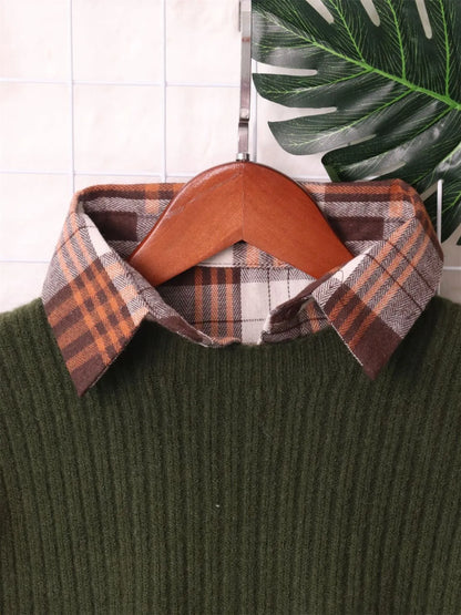 Plaid Long Sleeve Sweater Dress