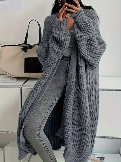 Oversized Long Sleeve Longline Cardigan Dark Gray