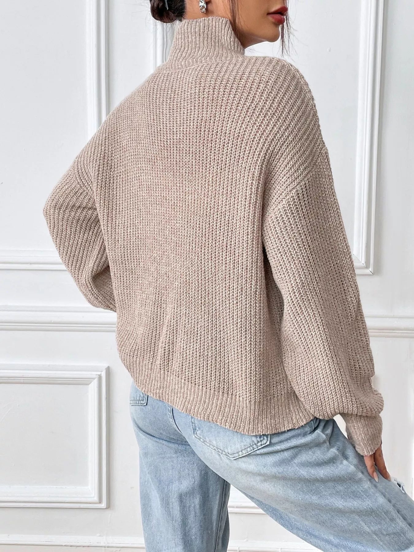 Cozy Knit Turtleneck Dropped Shoulder Sweater