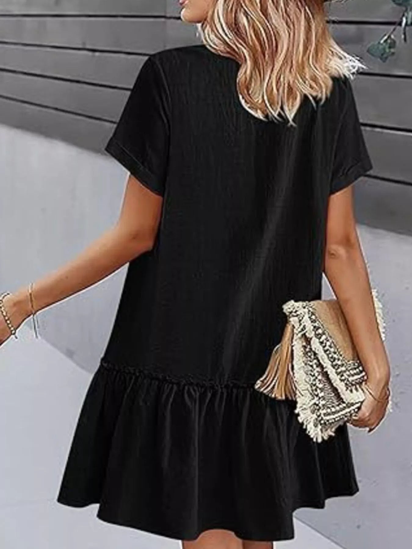 Full Size Button-Front Short Sleeve Tiered Dress Plus Size