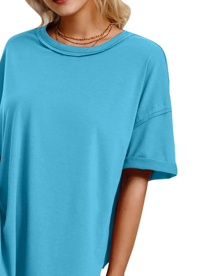 Full Size Oversized Drop Shoulder Side Slit T-Shirt Plus Size