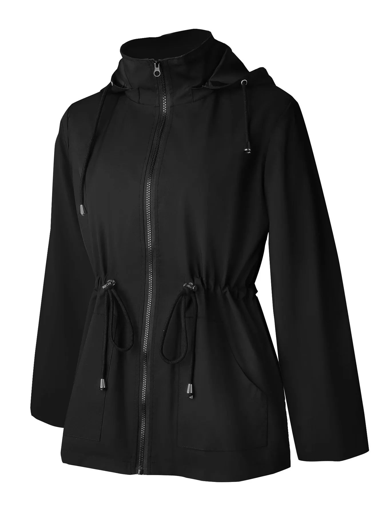 Zip Up Waterproof Hooded Outerwear Black