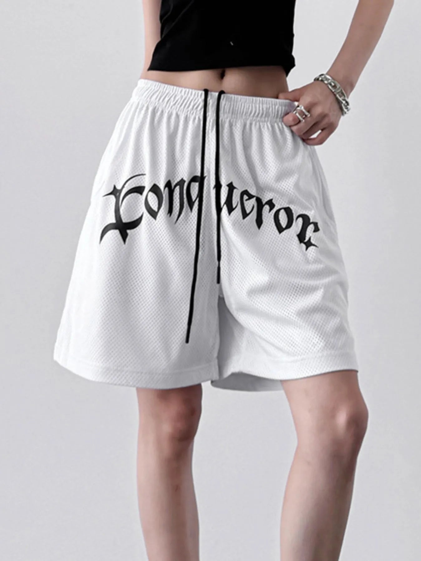 Drawstring Letter Shorts