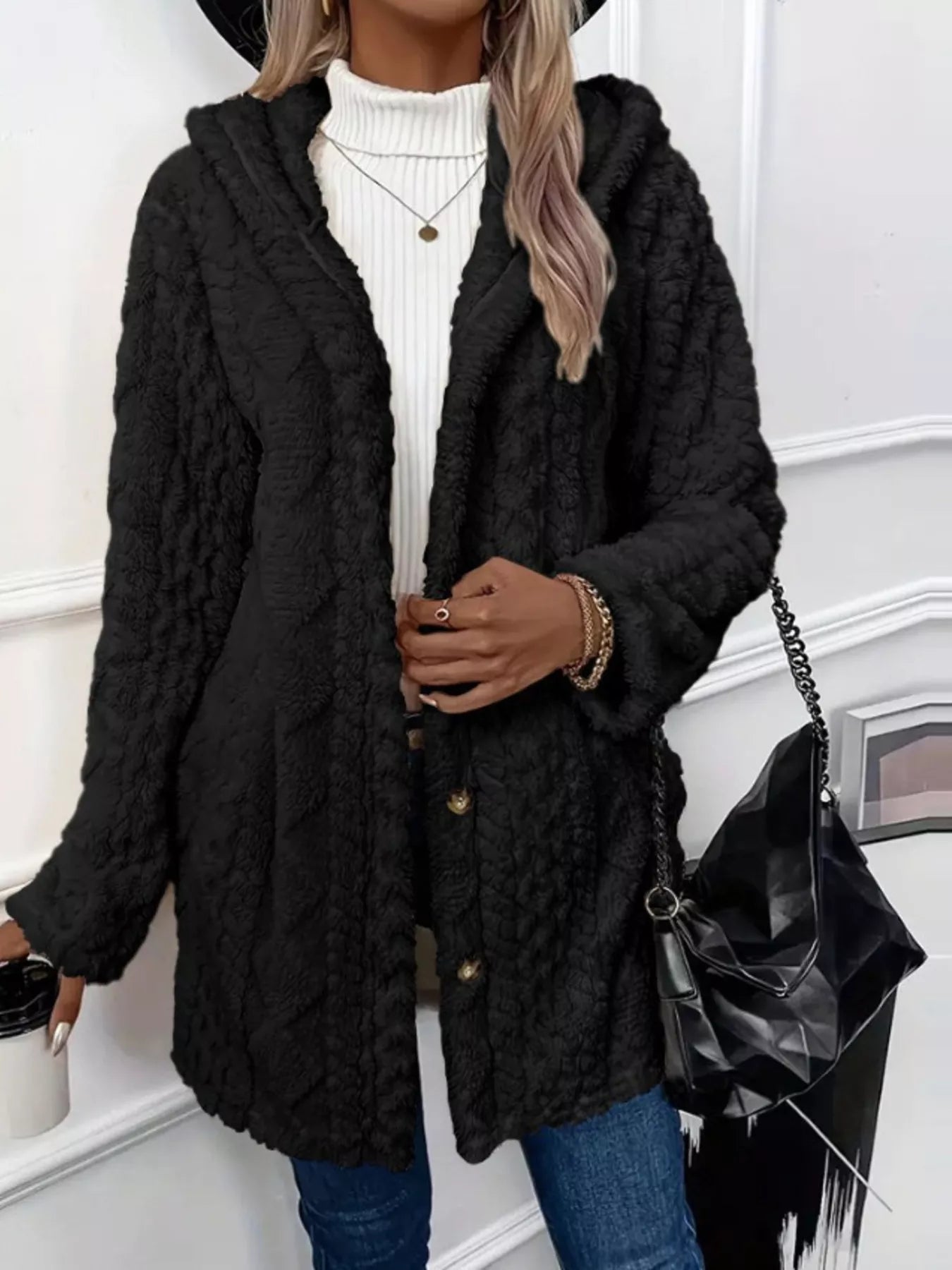 Full Size Button-Down Hooded Outerwear Plus Size