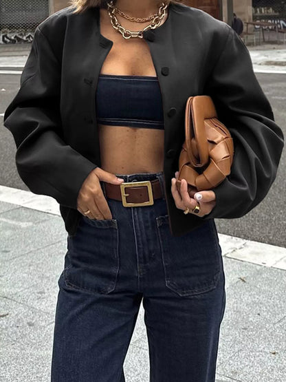 Button Up Long Sleeve Jacket Black