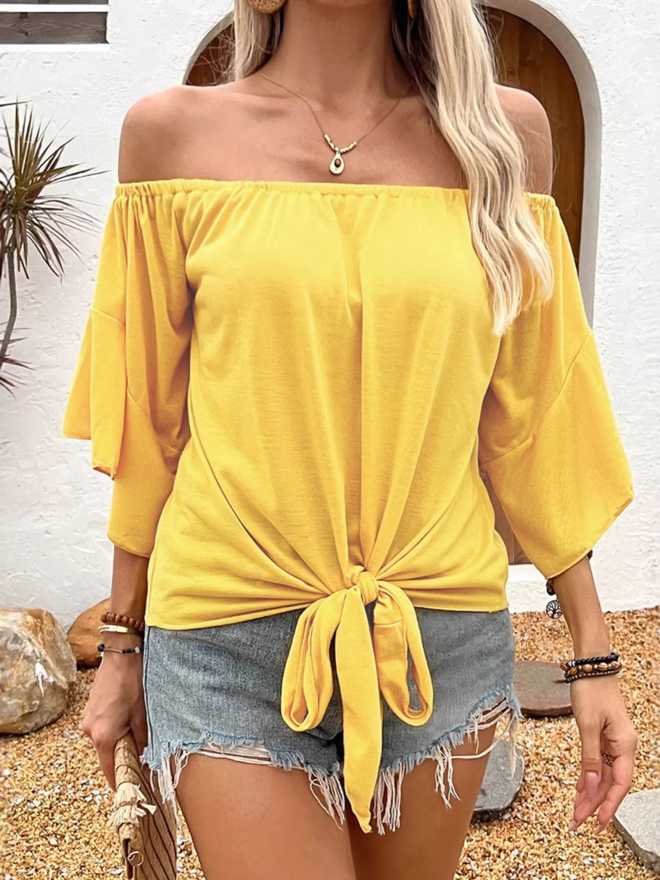 Off-Shoulder Tie-Front T-Shirt