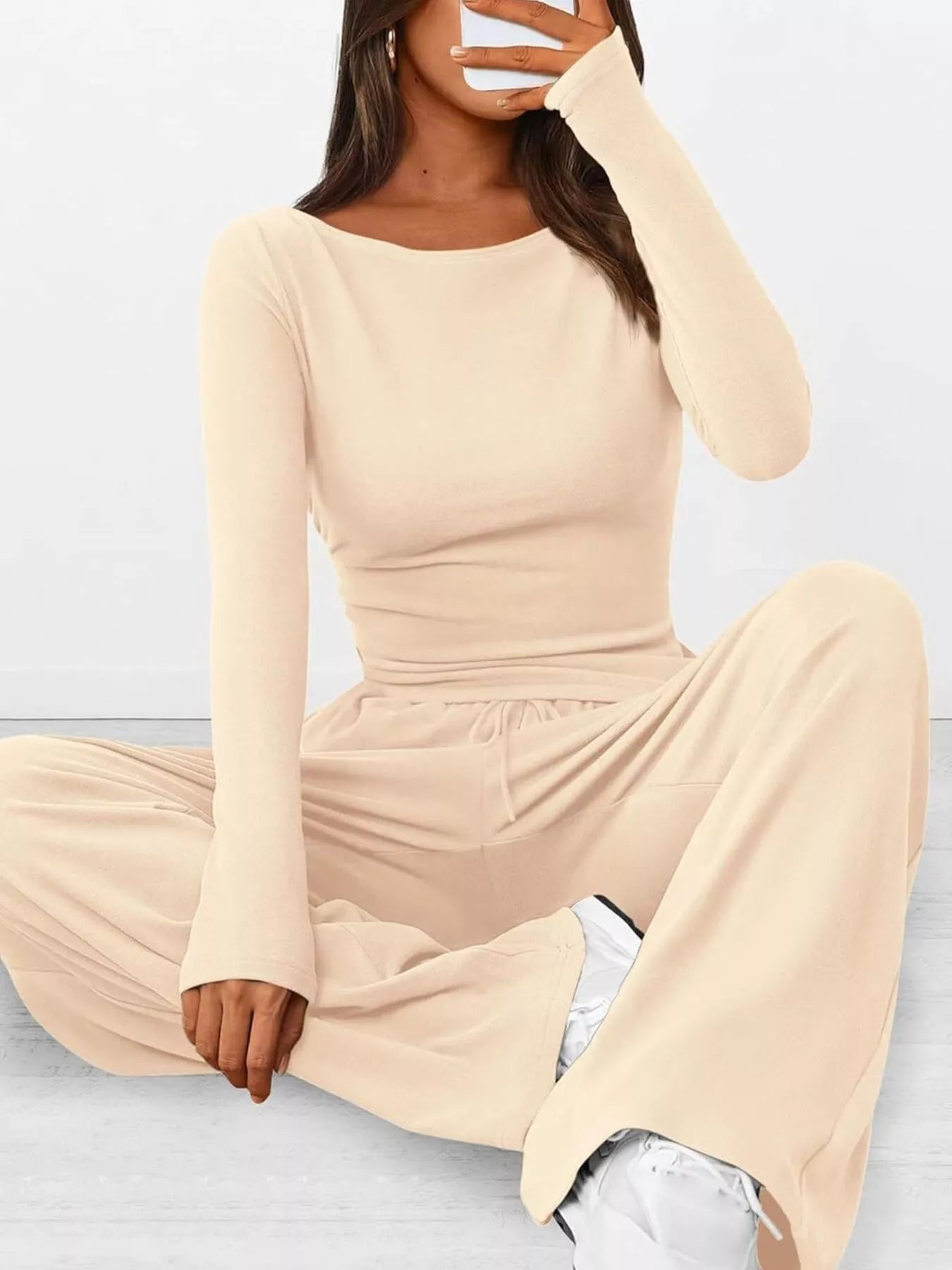 Long Sleeve Top and Wide Leg Pants Set