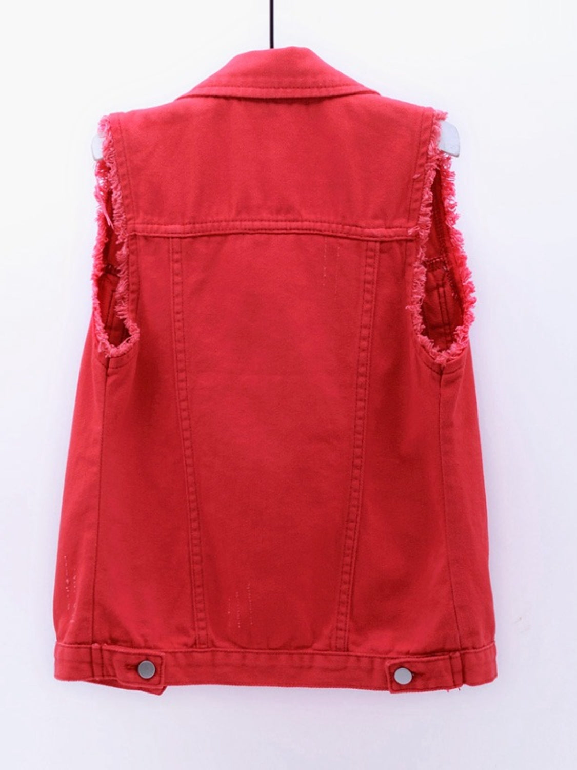 Full Size Button Down Raw Hem Sleeveless Denim Jacket Plus Size