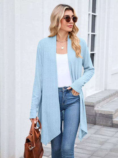 Open Front Long Cardigan Light Blue