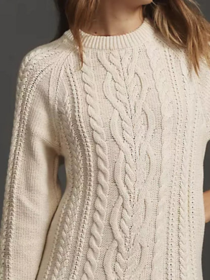 Full Size Cable-Knit Mini Sweater Dress Plus Size