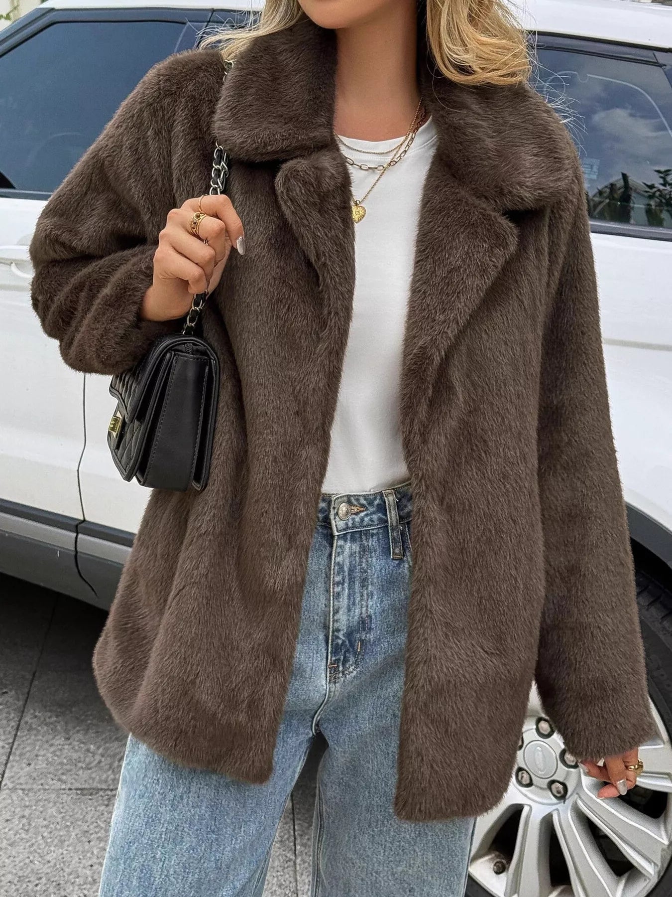 Faux Fur Button Up Outerwear