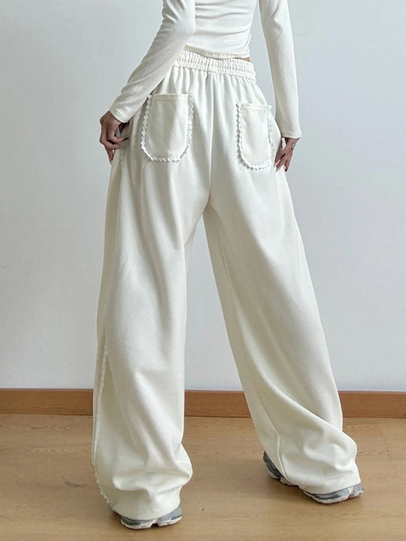 Loose Fit Wide Leg Casual Drawstring Pants