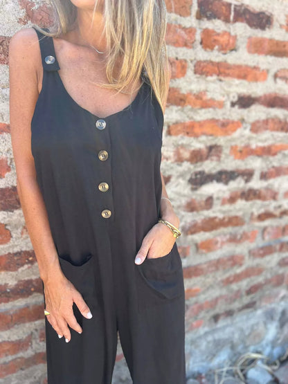 Full Size Button-Front Wide Leg Jumpsuit Plus Size