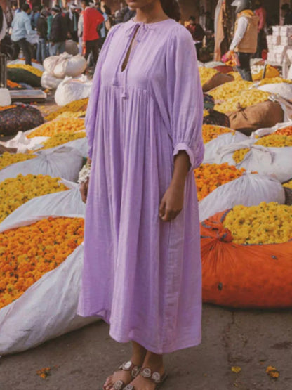 Tie Neck 3/4 Sleeve Midi Dress