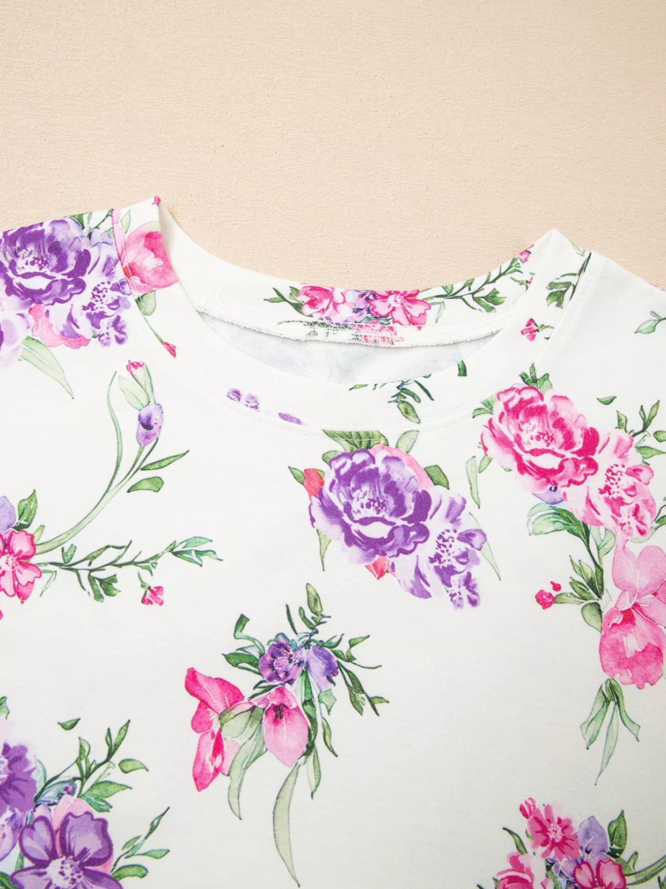 Floral Print Round Neck Top and Drawstring Pants Lounge Set