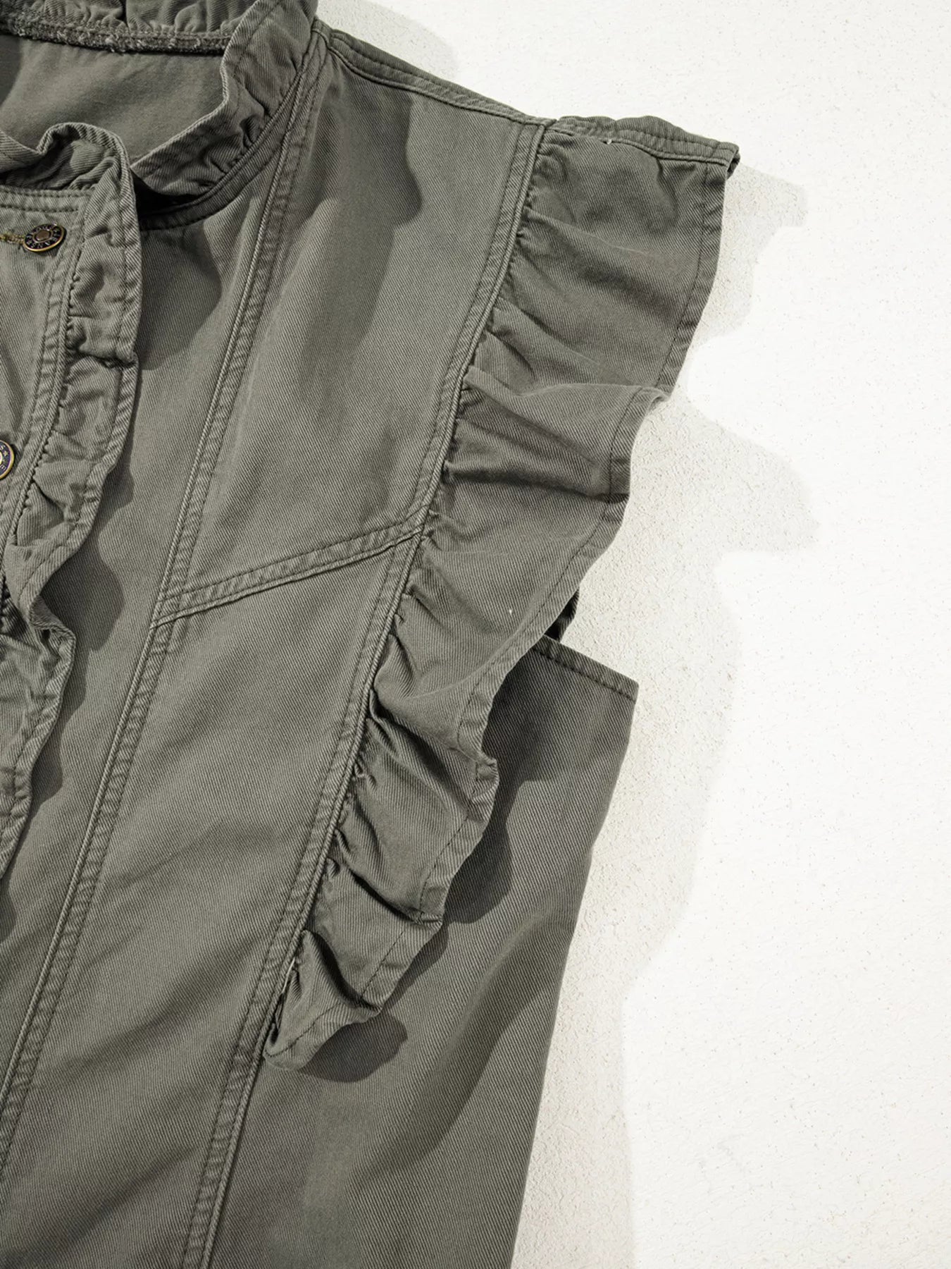 Ruffled Patchwork Denim Jacket Vest