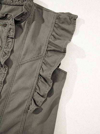 Ruffled Patchwork Denim Jacket Vest