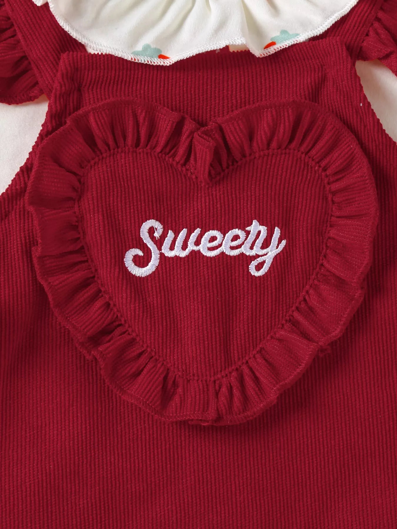 Children's Ruffled Bodysuit and Heart Decor Dress Set with Headband