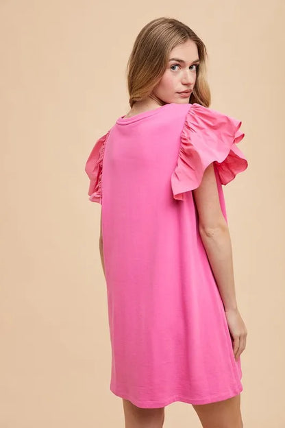 Annie Wear Round Neckline Ruffle Sleeve Relaxed Knit Dress