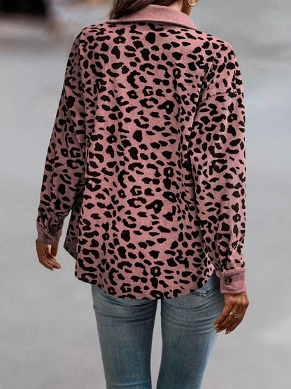 Full Size Leopard Print Button-Down Jacket Plus Size