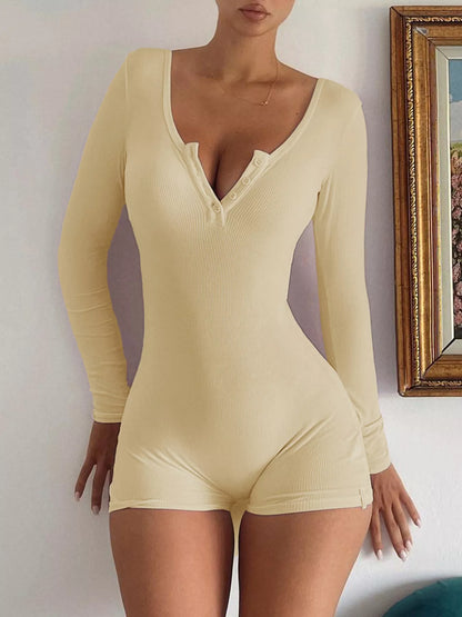 Ribbed Knit Long Sleeve Romper
