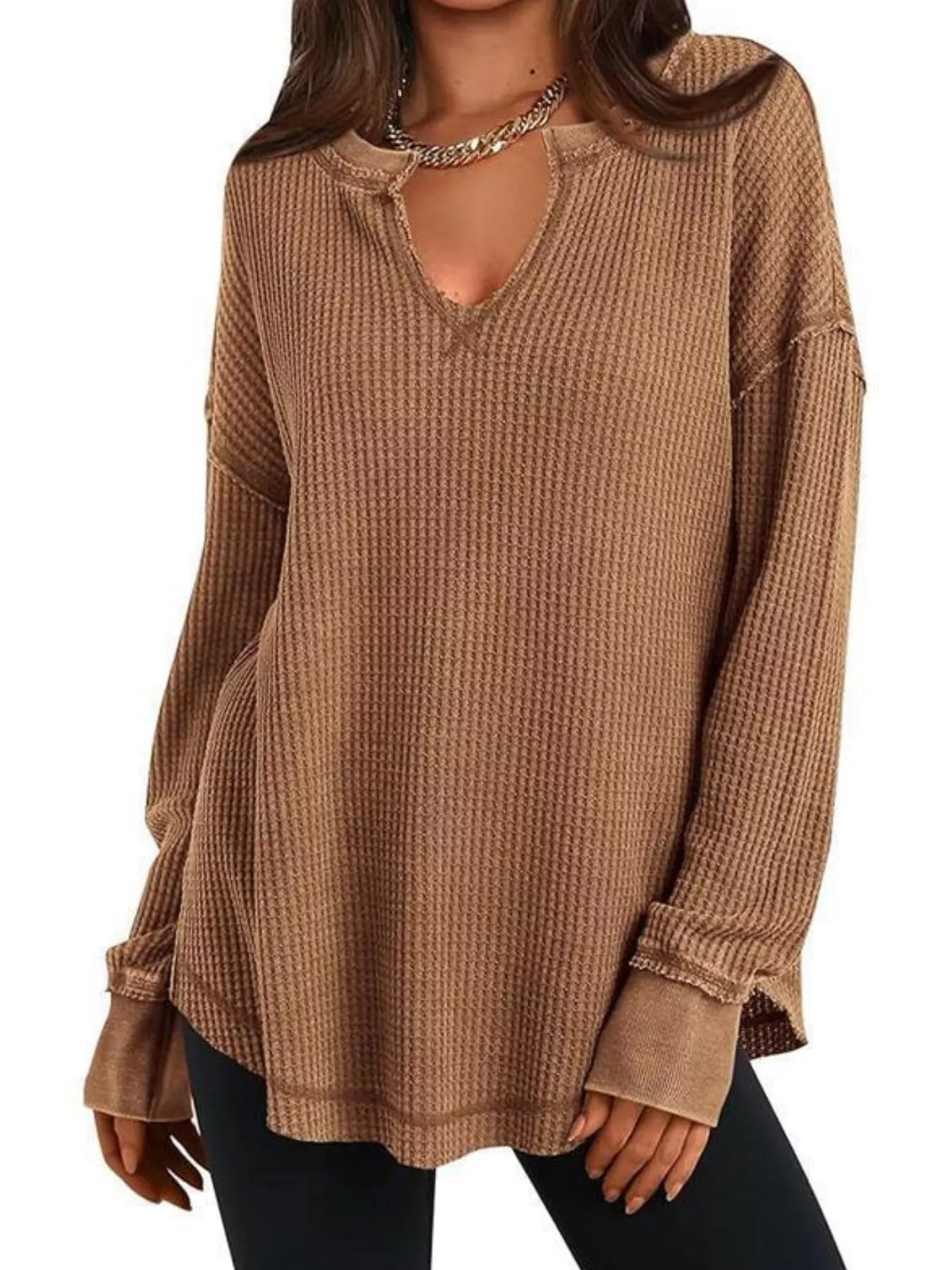Waffle Knit Long Sleeve Sweatshirt
