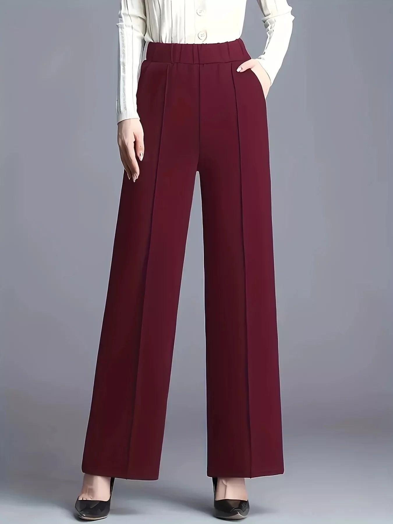 Wide Leg High Waist Pants Wine Red