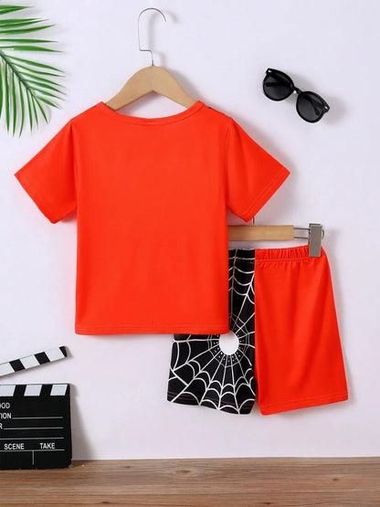 Children's Spider Round Neck Short Sleeve T-Shirt and Pants Set