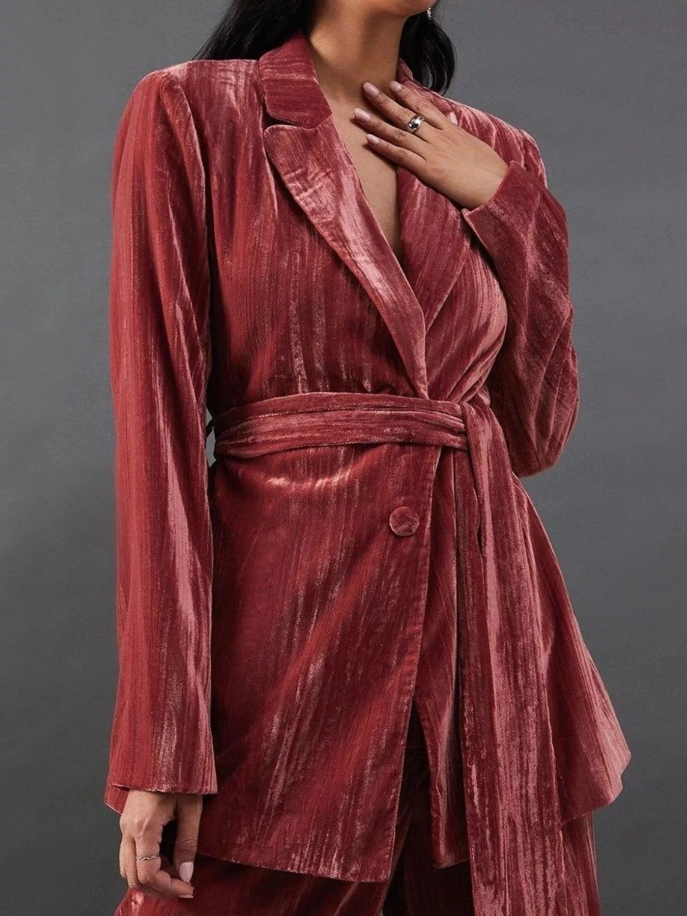 Velvet Lapel Collar Blazer & Pants Set Pale Blush