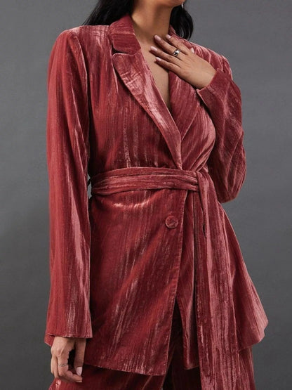 Velvet Lapel Collar Blazer & Pants Set Pale Blush