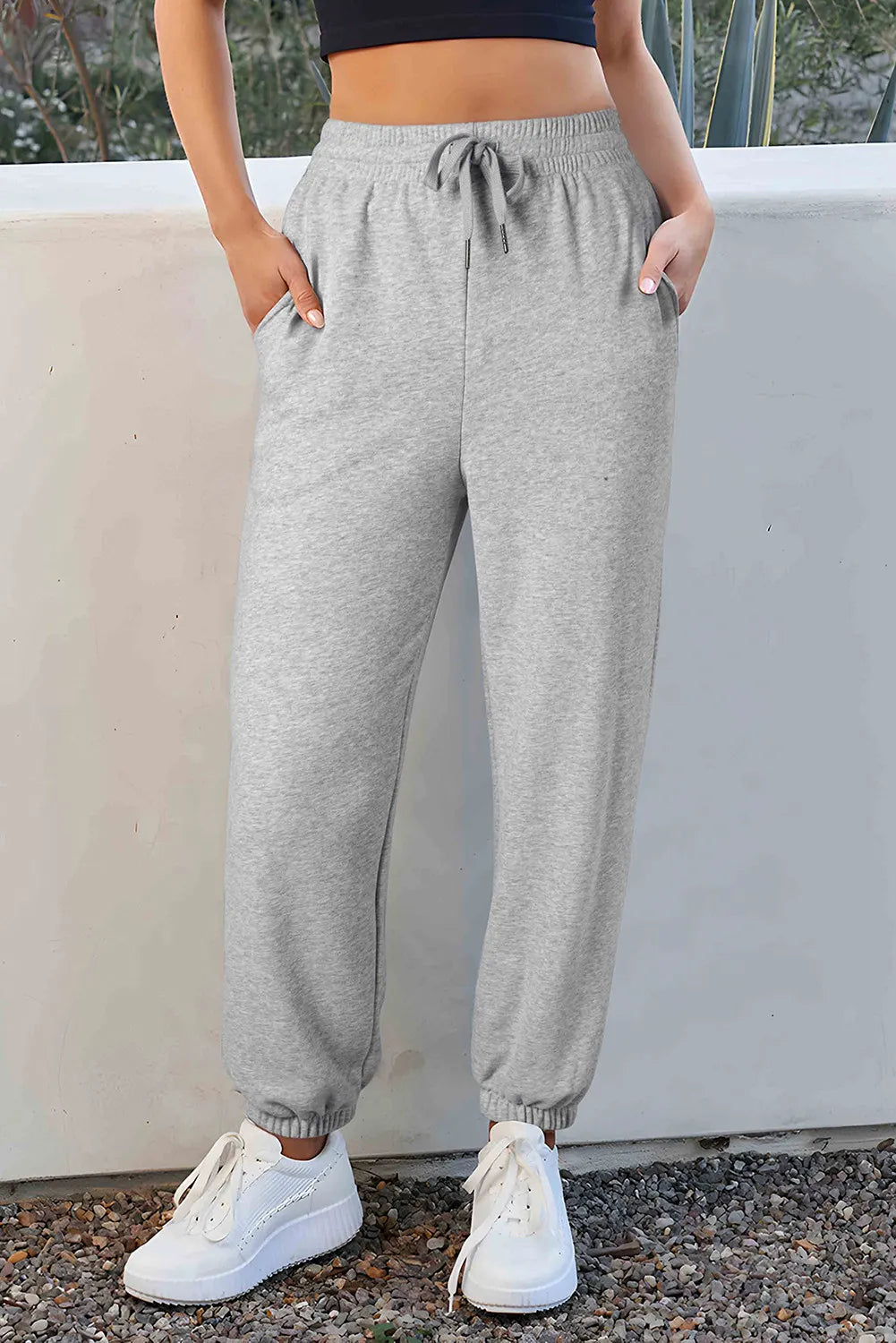 Drawstring Joggers with Pockets Gray